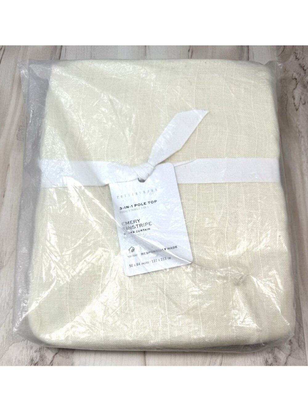 POTTERY BARN 3-in-1 Pole Top Emery Pinstripe SHEER CURTAIN Ivory 50"x84" NIP NEW